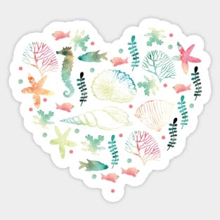 Heart with watercolor marine motifs Sticker